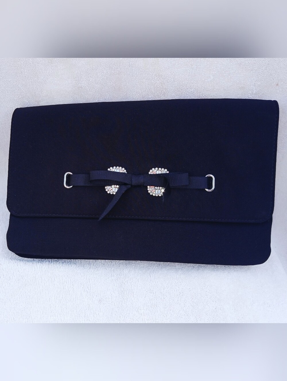 Talbots Black Clutch with Ribbon and Crystal Embellishments